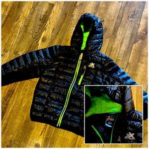 Kid’s Puffer Winter Coat ZeroXPousa Black and Lime Green  Size 4